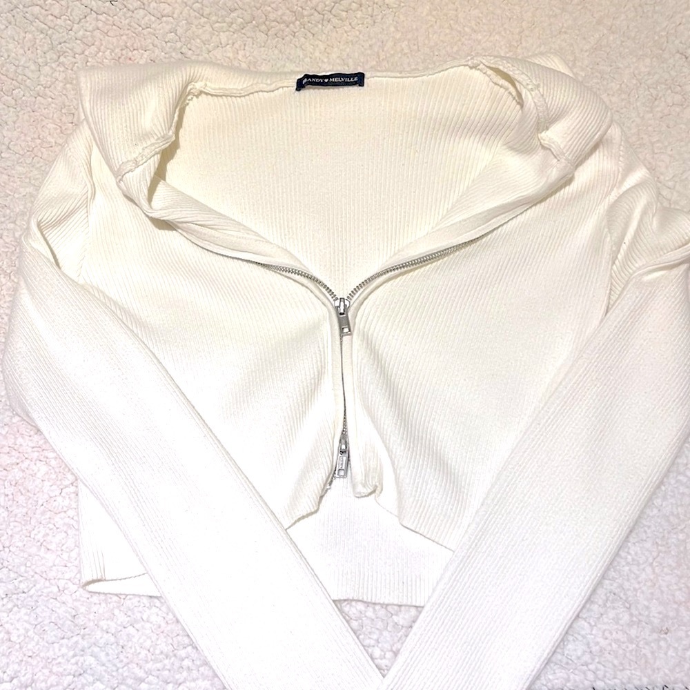brandy mellvile cropped ribbed hoodie zip up